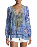 Embellished Silk Lace-Up Blouse, Guardian of Secrets