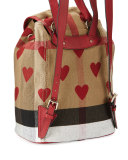 Girls' Check & Heart Backpack, Parade Red/Tan