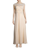 Embroidered Tulle Silk Gown, Champagne