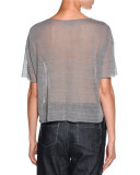 Floral-Embroidered V-Neck Tee, Mauve