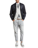 Reversible Leather & Wool Bomber Jacket, Navy
