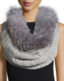 Fur-Trim Cashmere Cable-Knit Snood, Gray