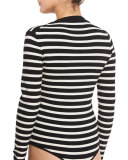 Decade Striped V-Neck Bodysuit, Black/Ivory