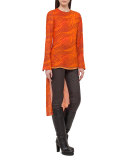 Zebra-Print High-Low Tunic Blouse, Orange