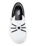 Leather Choupette Slip-On Sneaker, Black/White, Youth