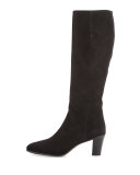 Suede Side-Zip Knee Boot, Black