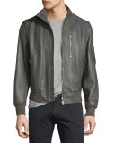 Leather Bomber Jacket, Dark Steel