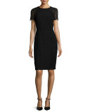 Short-Sleeve French-Lace Dress, Black