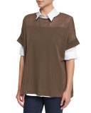 Short-Sleeve Side-Button Tunic, Plus Size  