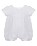 Pleated Linen Double-Breasted Shortall, White, Size 1-9 Months