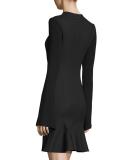 Ribbed-Sleeve Crepe Sheath Dress, Black
