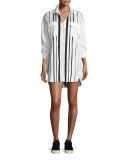 Striped Oversized Shirtdress, White/Black