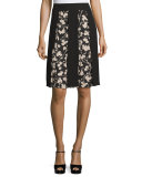 Blossom-Print Streamer Skirt, Black/Nude