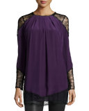 Gracie Lace-Panel Pleated Tunic, Plum