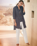Long-Sleeve Linen Duster, Midnight 