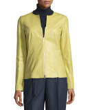 Maris Split-Neck Lambskin Leather Jacket, Plantain