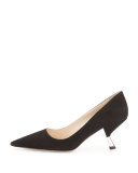 Suede Comma-Heel Pointed-Toe Pump, Black (Nero)