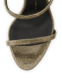 Embossed Leather Three-Strap Sandal, Black/Gold