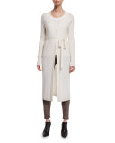 Polly Long Ribbed Wool-Blend Cardigan, Antique
