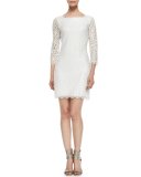 Zarita 3/4-Sleeve Lace Dress, White
