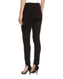 Stretch-Suede Ankle Leggings, Black