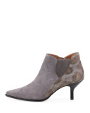 Loro Suede Kitten-Heel Bootie, Asphalt/Taupe