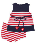 Sleeveless Striped Stretch Jersey Dress w/ Bloomers, Blue/Red, Size 3-24 Months