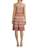 Racerback Crocheted Metallic Knit Dress, Multi