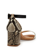 Judy Python/Leather City Sandal, White/Black/Latte/Natural