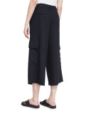 Owen Cropped Twill Wide-Leg Pants, Navy