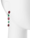 18K White Gold Emerald & Pink Topaz Drop Earrings with Diamonds