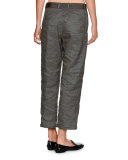 Belted Metallic Cropped Utility Pants, Gray