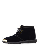 Men's Gold Cap-Toe Velvet Chukka Boot, Navy