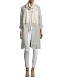 Ribbed Linen-Blend V-Neck Top, Bone