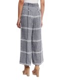 Cropped Plaid Wide-Leg Pants, Chambray