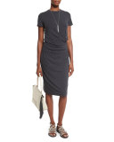 Crossover-Waist Short-Sleeve Jersey Dress, Gray