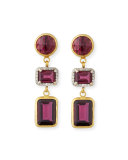 Amulet Hue Three-Drop Rhodolite & Diamond Earrings