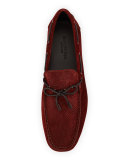 Hamptons Printed Suede Driver, Dark Red