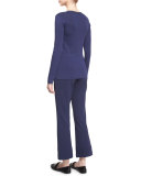Long-Sleeve Contrast-Tipped Pullover, Marine/Deep Forest