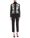 Layla Jacquard Mandarin-Collar Jacket, Caviar/Frost
