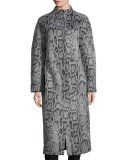 Balin Long Animal-Print Coat, Gray/Navy
