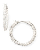 22mm White Gold Diamond Huggie Hoop Earrings, 1ct