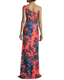 One-Shoulder Floral Ikat Ponte Gown