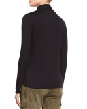 Long-Sleeve Turtleneck Keyhole Top, Black