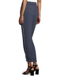 Beaded Drawstring-Waist Jogger Pants, Navy