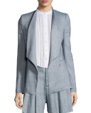 Allison Draped-Collar Chambray Blazer, Blue