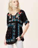 Danny Short-Sleeve Embroidered Blouse, Black