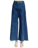 Wide-Leg Raw-Hem Cropped Jeans, Acid