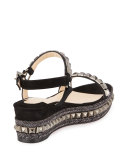 Cataclou Studded Red Sole Demi-Wedge Sandal, Black/Dark Gunmetal
