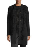Chenille Crewneck Long Coat, Black